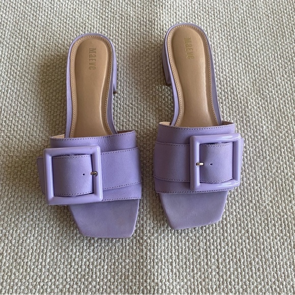 Maeve Buckle Slide Sandals Mules, Lavender Suede with Decorative Buckle Size 7.5 - Picture 2 of 5